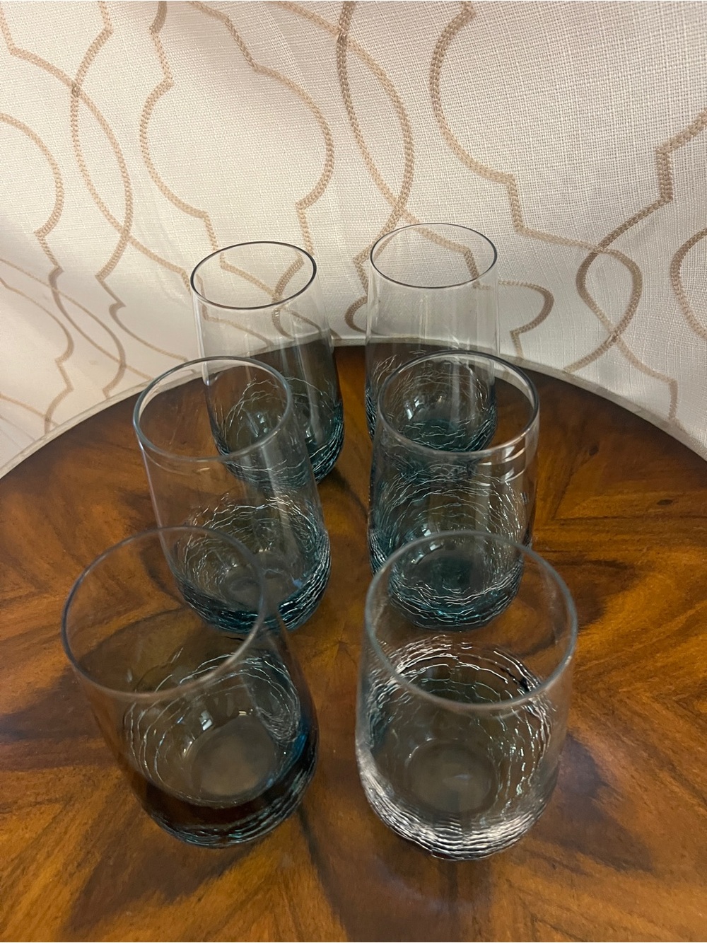 Pier 1 Blue Crackle Glass Teal Tumblers - Set of 6 Excellent Condition - Picture 6 of 8